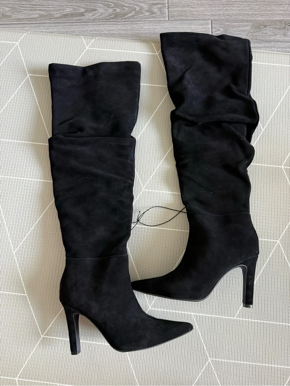 Genuine Suede Black Over-the-Knee Pointed Toe Stiletto Boots OATLIN,Slouchy•NWT